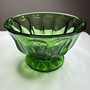 Vintage Anchor Hocking Emerald Green Glass Thumbprint‎ Footed Candy Bowl